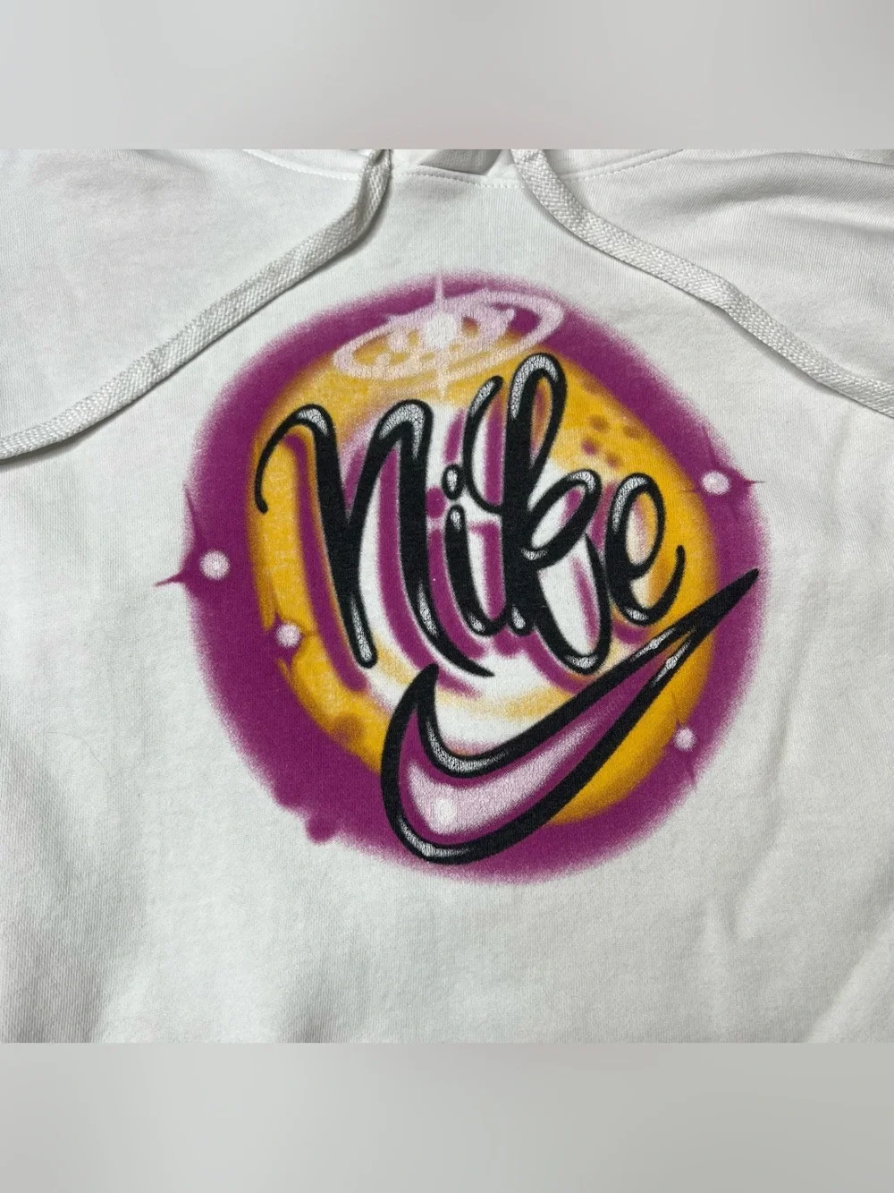 Nike Air Brush Fleece Pullover Hoodie Retro Men's Size XL White Pink Yellow